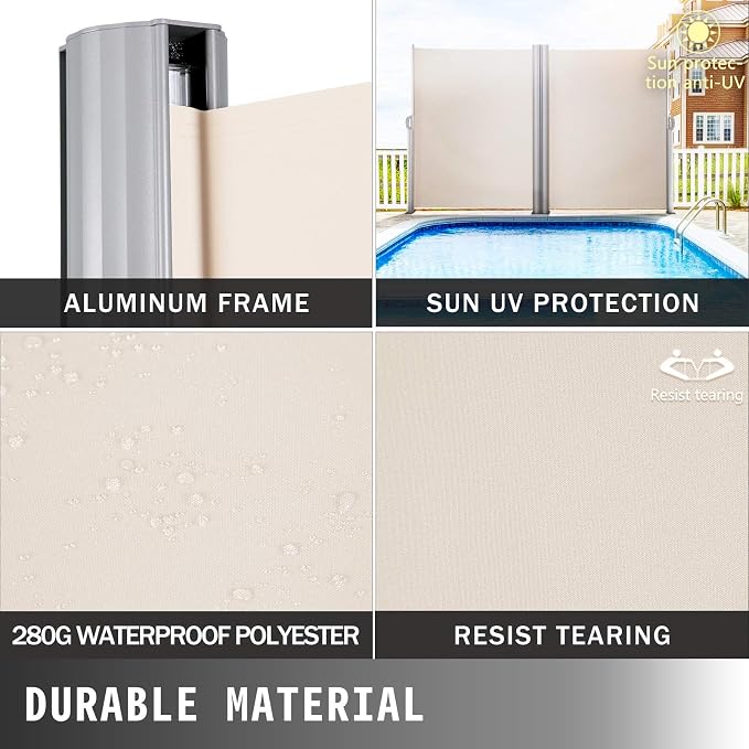 VEVOR Retractable Side Awning, UV 50 71''x236'' Rugged Full Aluminum Rust-Proof - Image 2