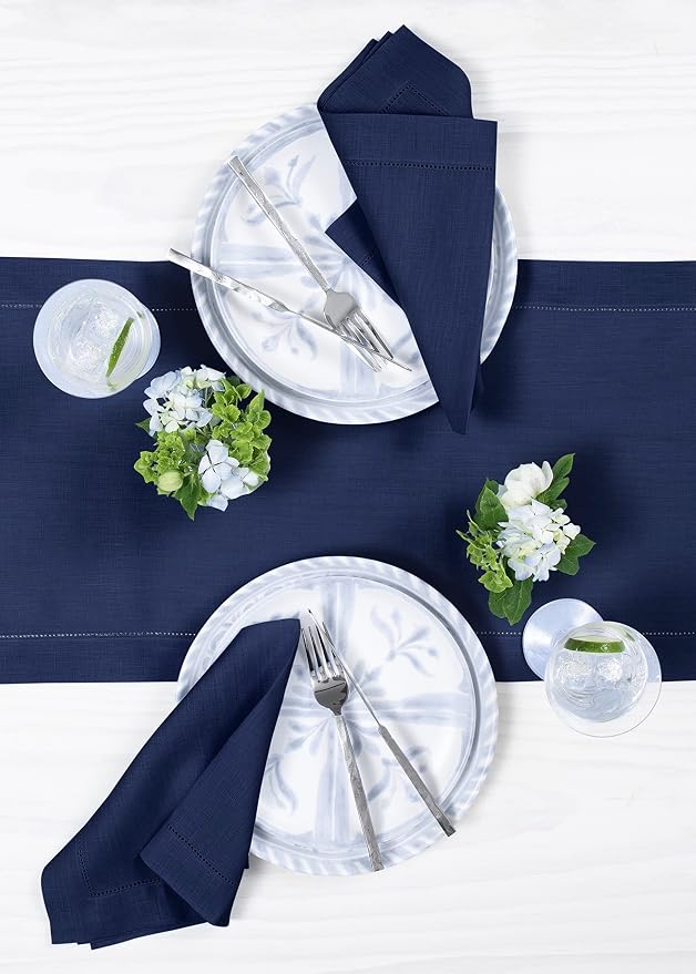 Solino Home Linen Navy Blue Table Runner 120 Inches Long - Image 3