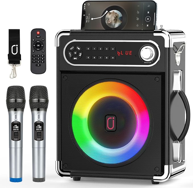 JYX Karaoke Machine with Two Wireless Microphones, Portable Bluetooth Speaker by JYX