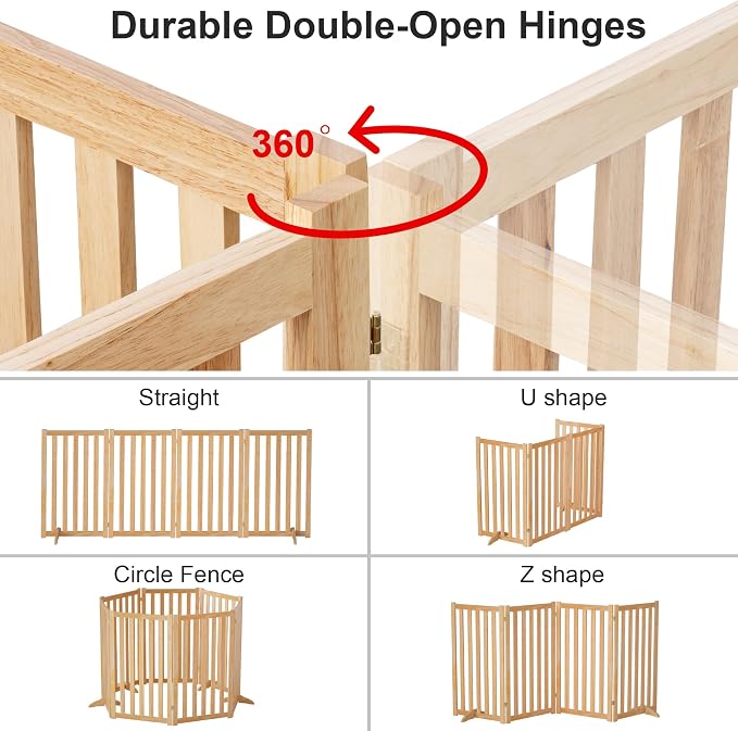 36" Height Extra Tall Freestanding Pet Gate, Solid Wood Folding Safety Fence - Image 3