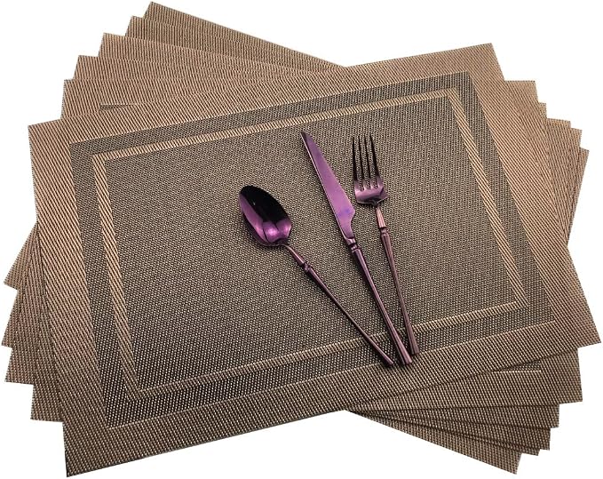 Gugrida Placemats Set of 6 Plaid Checkered Brown PVC Placemat by Unknown