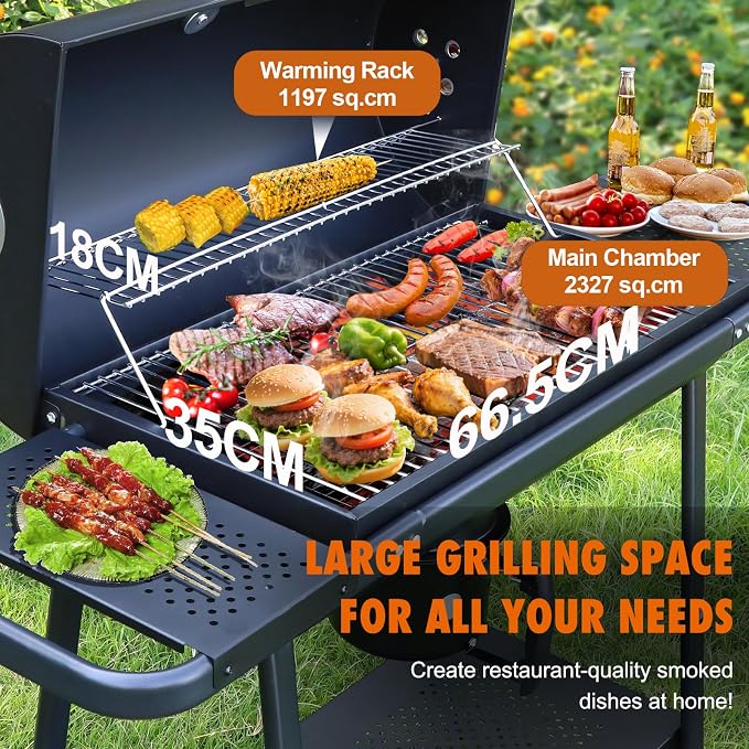 Charcoal BBQ Outdoor Grills: Spacious Barbecue Barrel Grill - Image 2