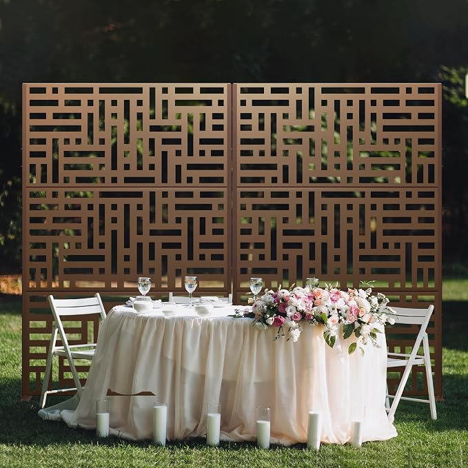 Metal Privacy Screen Outdoor 72" H×47" W, Freestanding Decorative Privacy Screen - Image 3