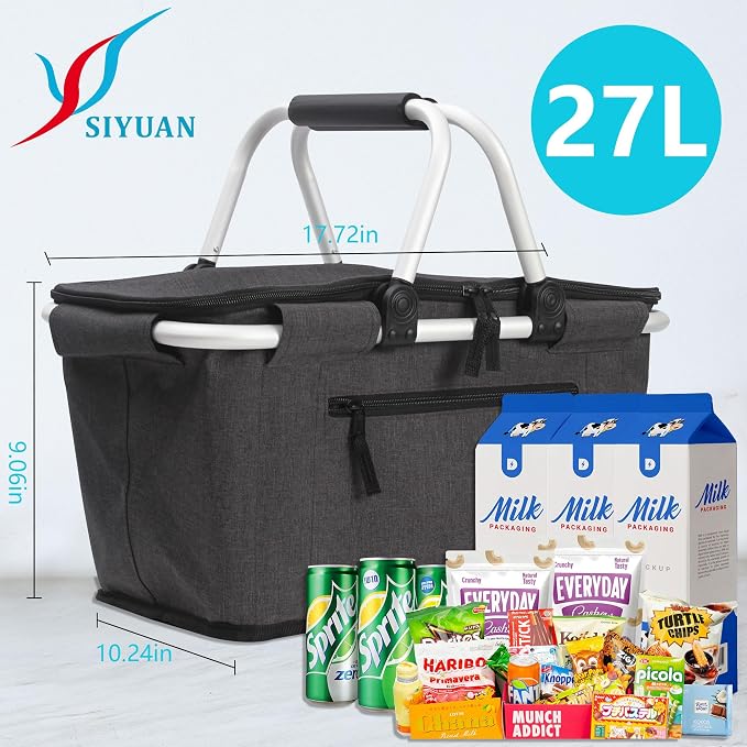 Picnic Basket, SIYUAN Collapsible Market Basket Insulted Cooler - Image 2