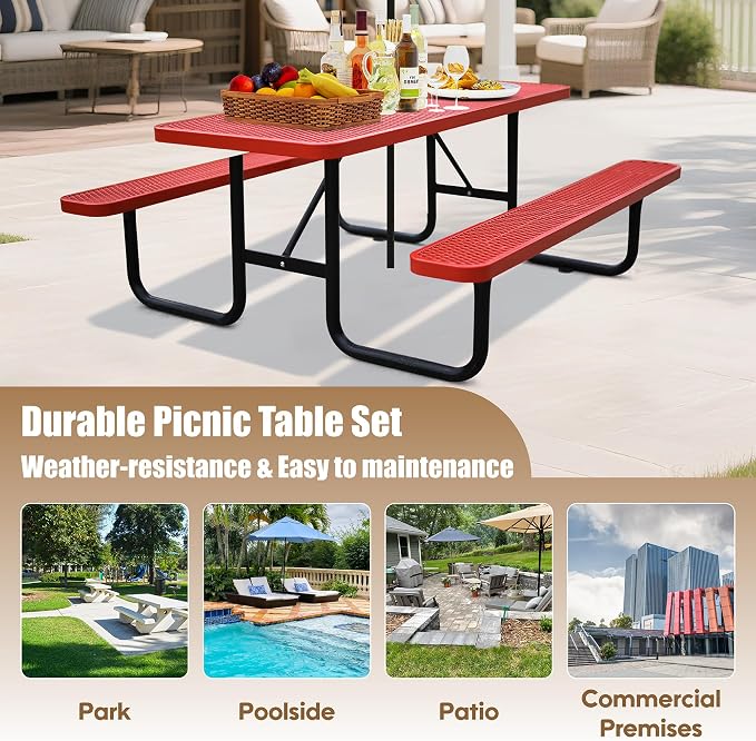 4FT Rectangular Metal Picnic Table - Image 7