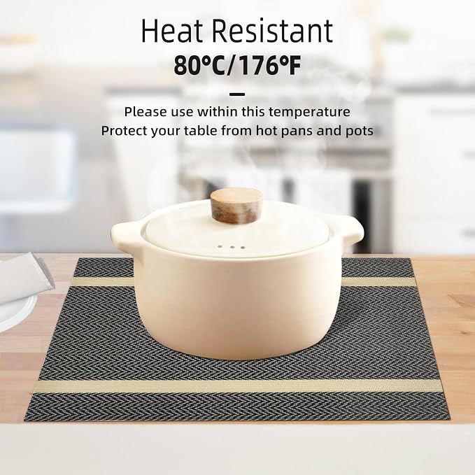 Modern Placemats Set of 8-Durable PVC Table placemats, Vinyl Woven Place Mats - Image 4