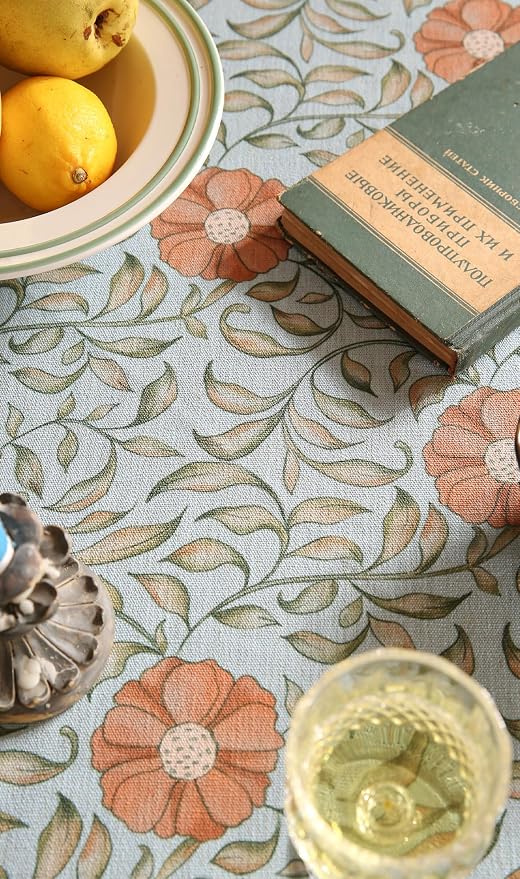 patdrea Designer French Linen Blue Round Table Cloth, Vintage Floral Tablecloth - Image 8