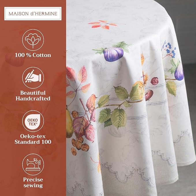 Maison d' Hermine Table Cloth Round Table 100% Cotton 63 Inches Fall Tablecloth - Image 2