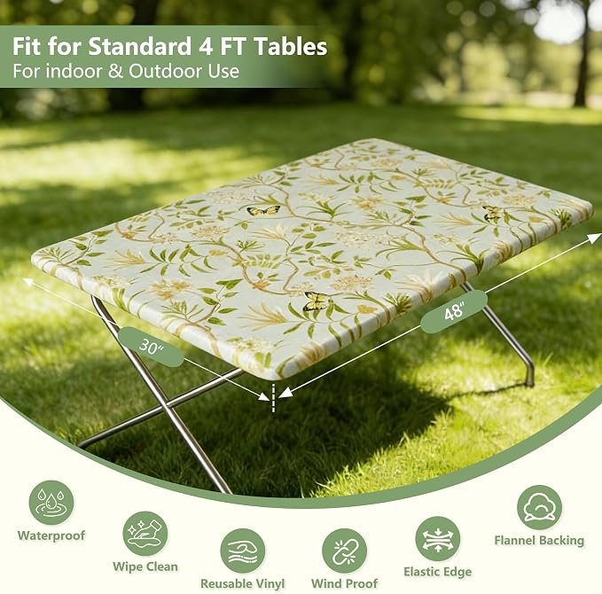 Rectangle Picnic Table Cloth, Elastic Waterproof Fitted Vinyl Tablecloths - Image 5