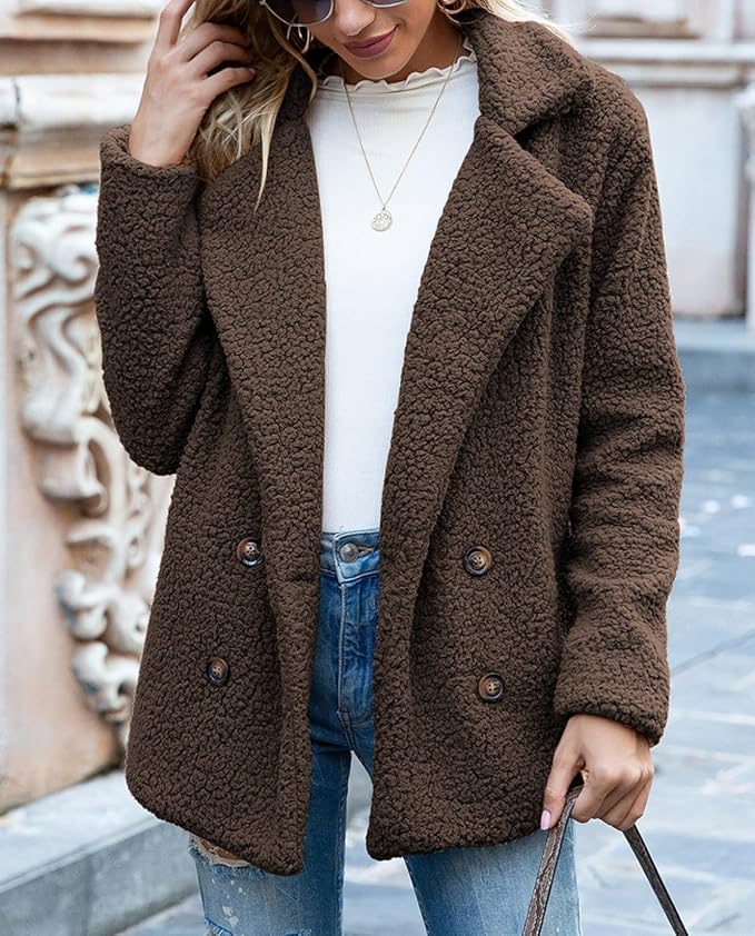 Women's Winter Warm Plush Cardigan Fuzzy Fleece Lapel Jacket - Image 4