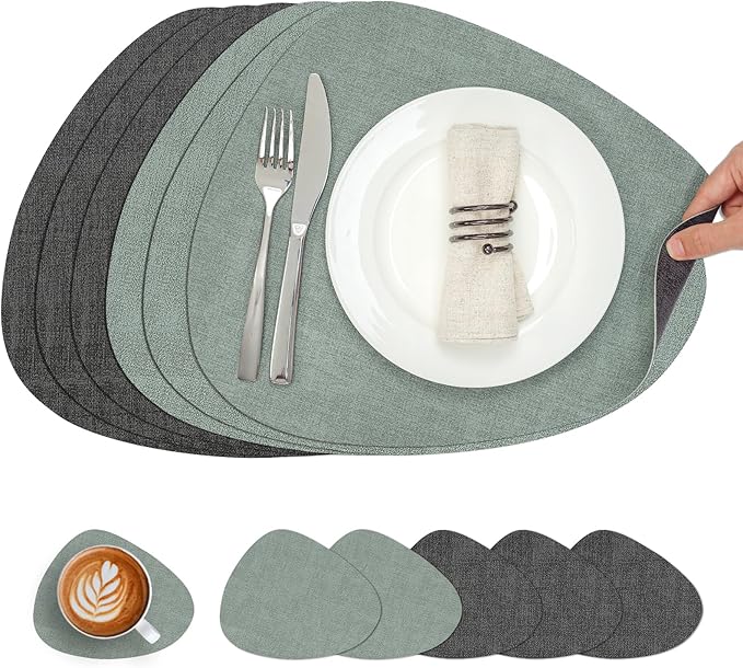 Placemats and Coasters, Washable Reversible Placemats Round Faux Leather by Chitomars