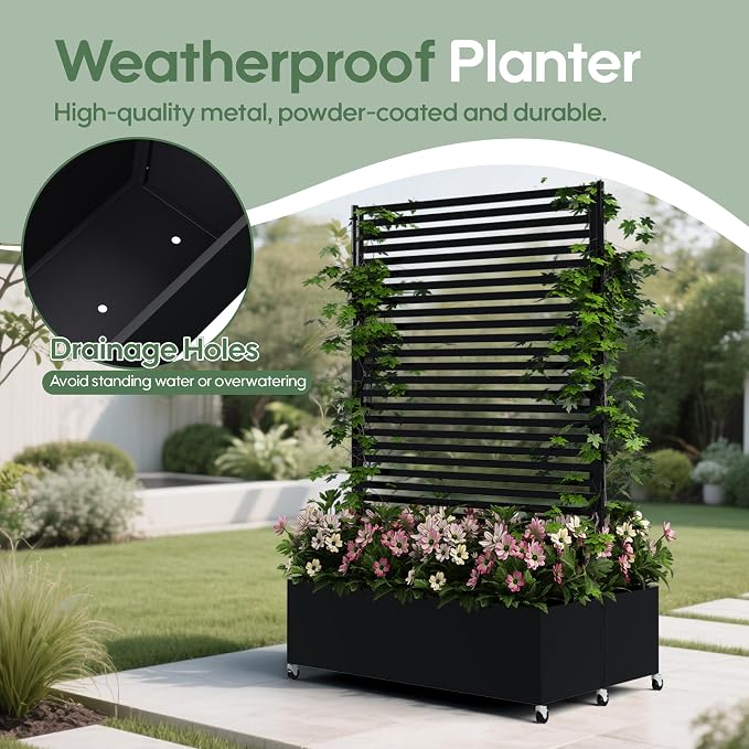 Double Metal Planter Box with Trellis Privacy Screen, Raised Garden Bed with - Image 3
