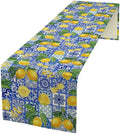 Tiles Lemon Table Runner Blue White Yellow Vintage Rustic Summer Fruit Chic by Unknown