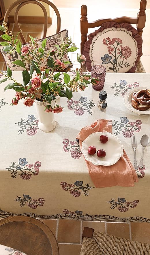 ISAENNE Designer Linen Light Beige Long Table Cloth Rectangle, French Colorful - Image 4