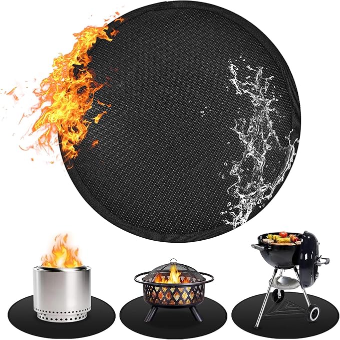 Round Grill Pad Floor Mat, 9-Inch Black Silicone Fiberglass