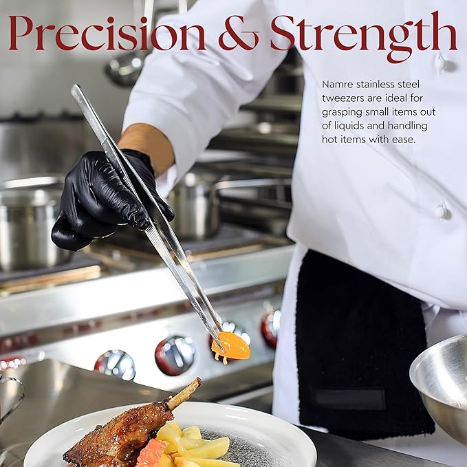 Tweezer Tongs, 12-Inch Stainless Steel with Fine and Wide Tips
