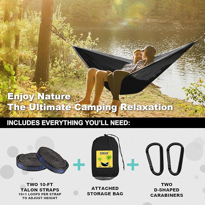 Camping Hammock for Two, 500 lb Capacity, Black and Grey Finish