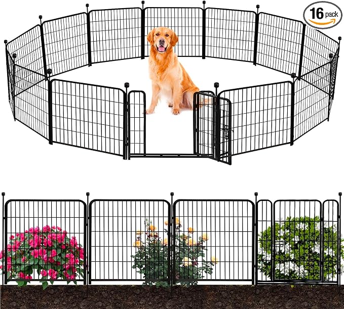 ADAVIN Tall Garden Fence 32 in 16 Panels Total 35.4 Ft Border, Wide Door Low by ADAVIN