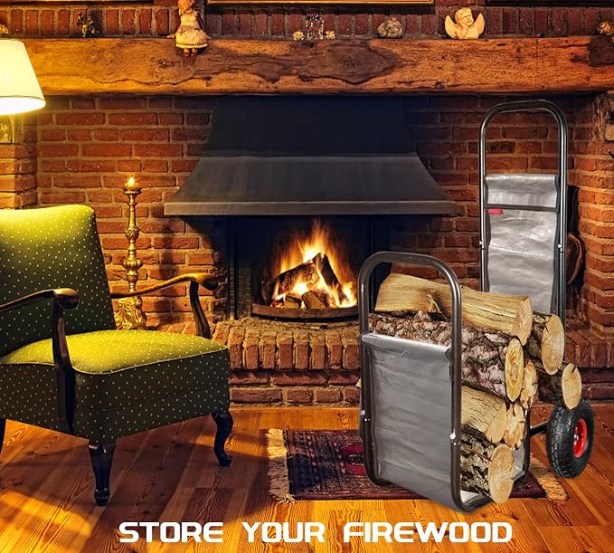 Firewood Cart with Pneumatic Wheel: 44 X 27 X 20 in Heavy Duty 220 lbs Load - Image 5