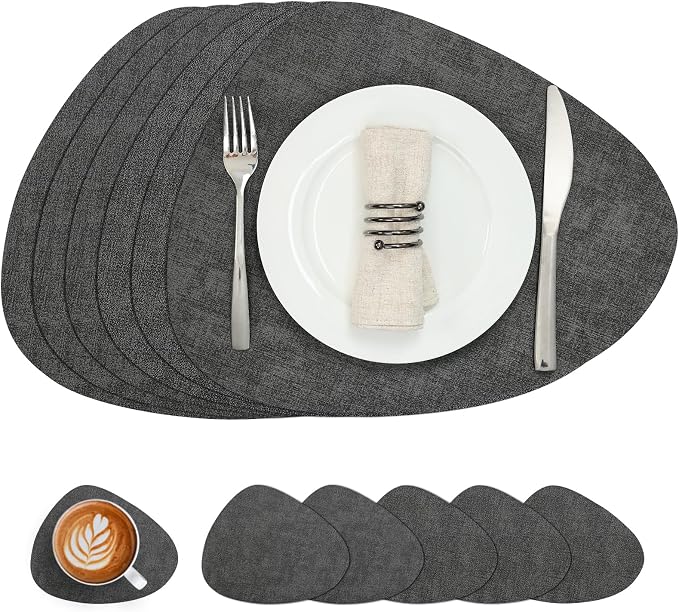 Placemats and Coasters, Washable Reversible Placemats Round Faux Leather by Chitomars