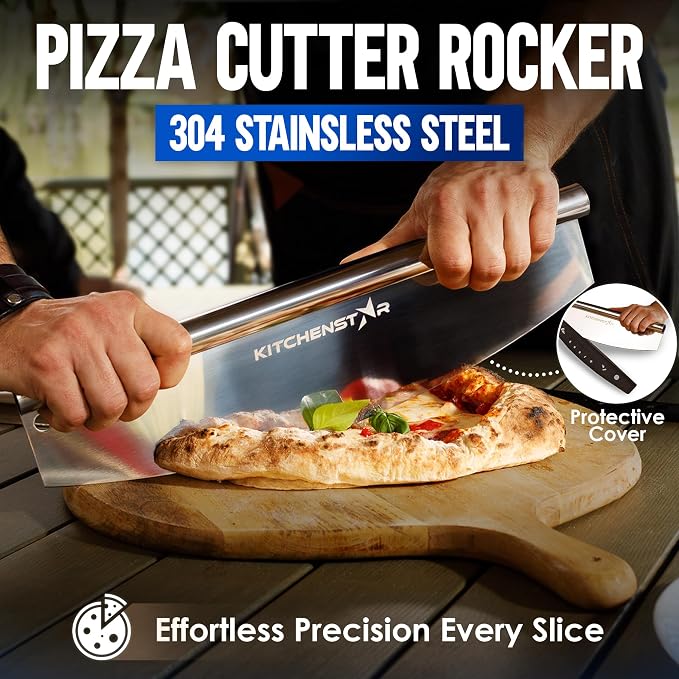 KitchenStar 16-inch Pizza Making Set, Acacia Wood Pizza Peel, Pizza Cutter - Image 4