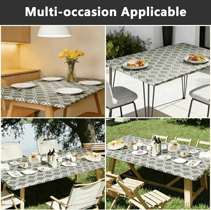 Rectangle Picnic Table Cloth, Elastic Waterproof Fitted Vinyl Tablecloths - Image 7