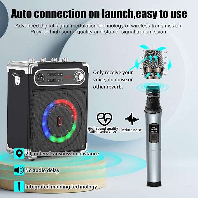 JYX Karaoke Machine with Two Wireless Microphones, Portable Bluetooth Speaker - Image 5
