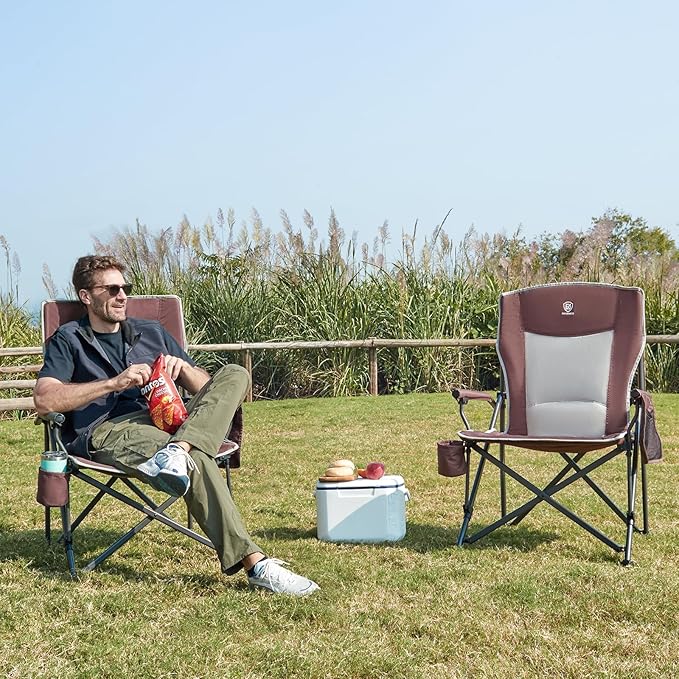 Folding Camping Chair, Oversized Red Steel Frame, 500 lb Capacity