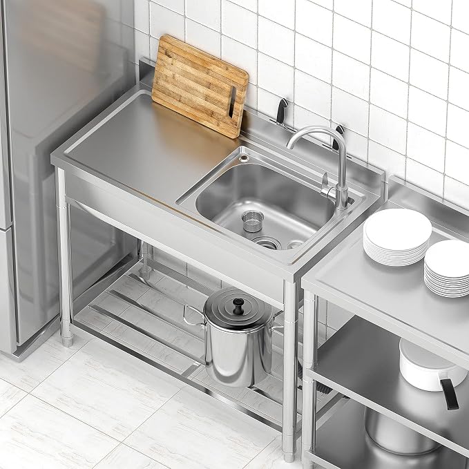 Free Standing Stainless-Steel Single Bowl Commercial Restaurant Kitchen Sink - Image 5