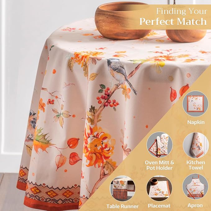Maison d' Hermine Table Cloth Round Table 100% Cotton 69 Inches Fall Tablecloth - Image 5