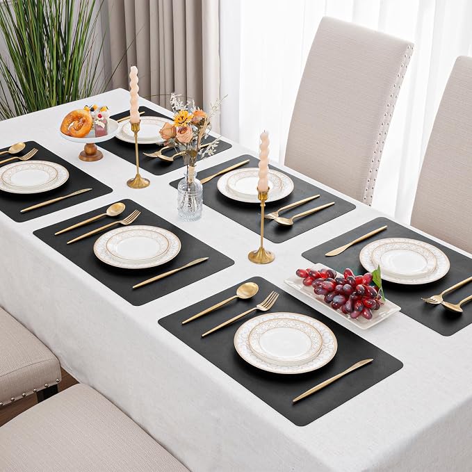 SHACOS Placemats Set of 6 Faux Leather Waterproof Leakproof Wipeable PU - Image 2