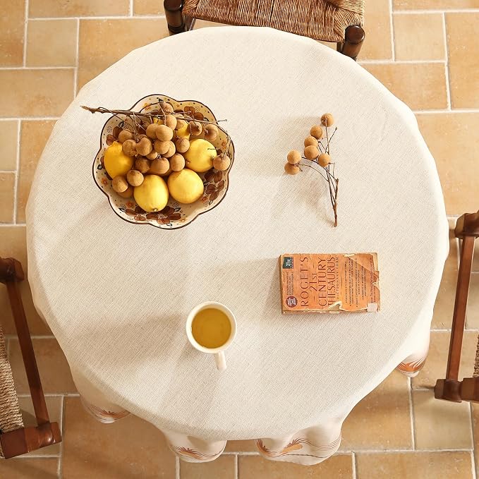 patdrea Designer Tablecloth for Round Table, Pineapple Pattern Linen Tablecloths - Image 4