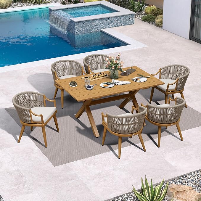 PURPLE LEAF 7 Pieces Outdoor Dining Set All Weather Wicker Patio Dining Set - Image 2