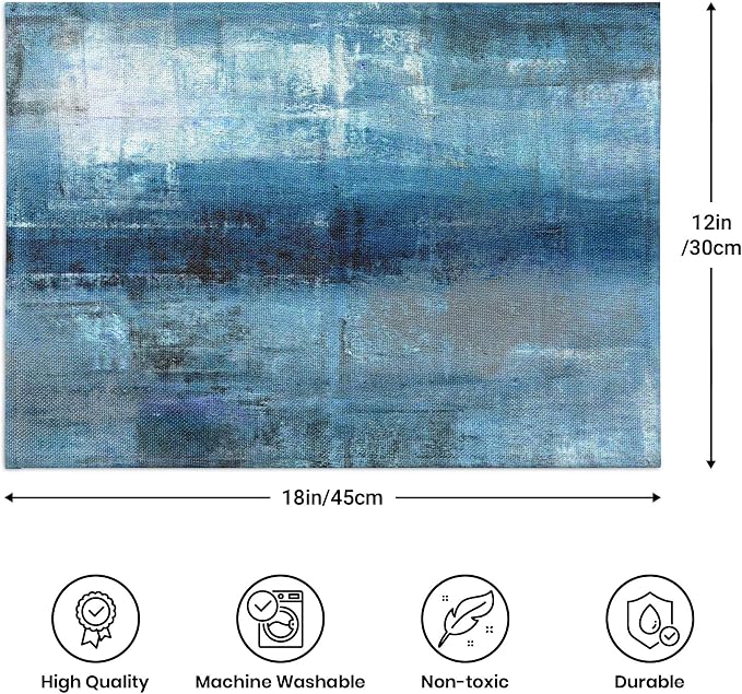 Modern Art Placemats Set of 4 Blue and Grey Abstract Painting Place Mats - Image 8