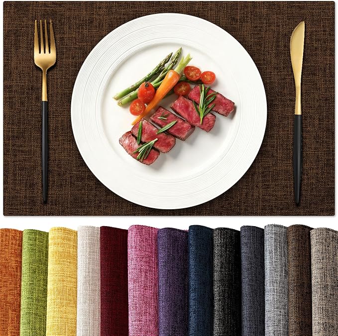 KXN Placemats Set of 4, Dual-Layer Thickened Faux Linen Table Mats, Heat by Homepage