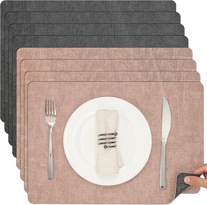 Myir JUN Placemats Dual Sided, Faux Leather Place Mats Set of 8 Indoor Placemats by MyirJUN