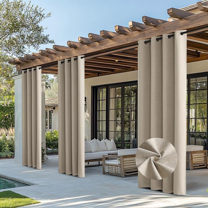 NICETOWN 100% Blackout Patio Outdoor Curtains Waterproof 2 Panels, Linen by NICETOWN