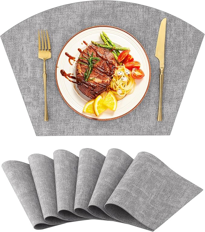 Homaxy Round Table Placemats Set of 6, Washable Wedge Shaped Faux Leather Table by Homaxy