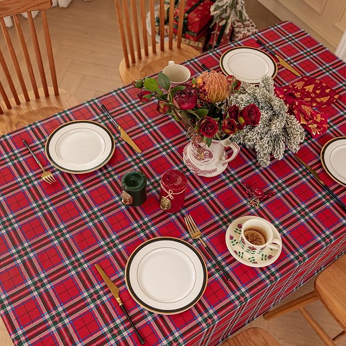 Romanstile Christmas Plaid Square Vinyl Tablecloth, 100% Waterproof Checkered - Image 3