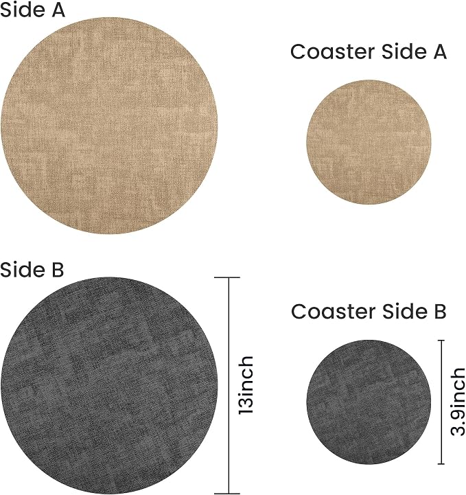13-Inch Faux Leather Round Placemats Set of 8, Waterproof Anti-Slip Dual Sided - Image 2