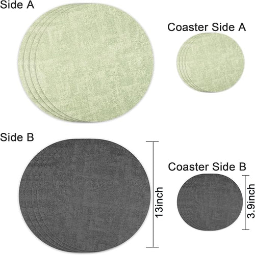 13-Inch Faux Leather Round Placemats Set of 4, Waterproof Anti-Slip Dual Sided - Image 2