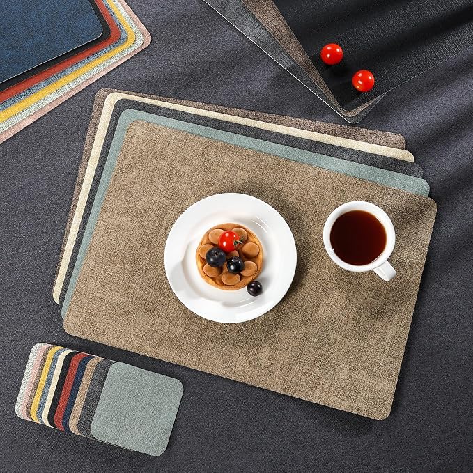 Myir JUN Dual Sided Placemats, Faux Leather Set of 6 Indoor/Outdoor Square - Image 9