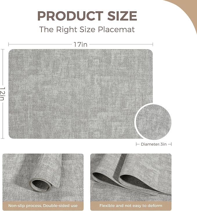 Vinyl Placemats Set of 6, Faux Leather Waterproof and Heat Resistant Place Mats - Image 4