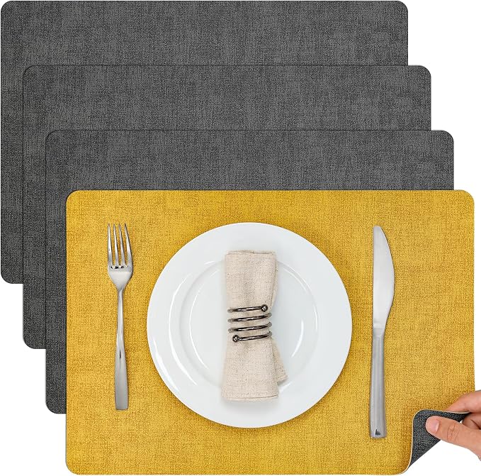 Myir JUN Dual Sided Placemats, Faux Leather Set of 4 by MyirJUN