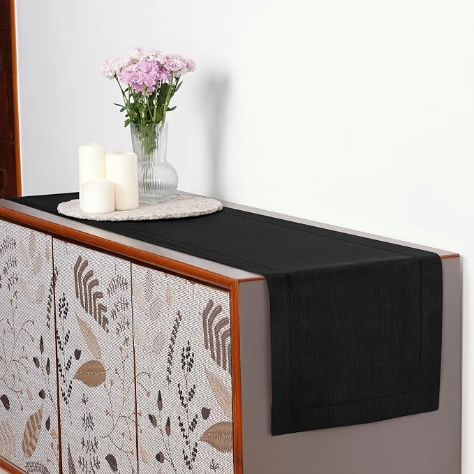 D'Moksha Homes Linen Black Table Runner 132 Inches Long - Image 3