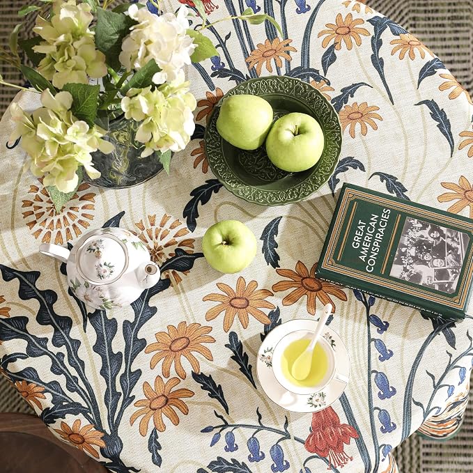 French Vintage Round Tablecloth, Linen Tablecloth - Image 4