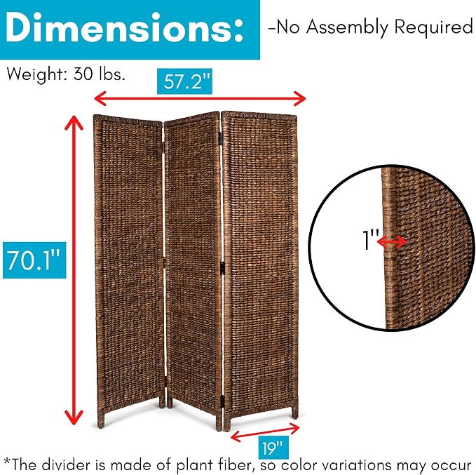 BIRDROCK HOME 3 Panel Seagrass Room Divider - Image 3