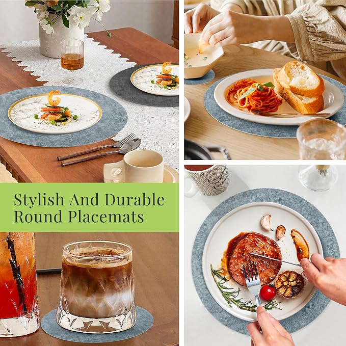 13-Inch Faux Leather Round Placemats Set of 4, Waterproof Anti-Slip Dual Sided - Image 7