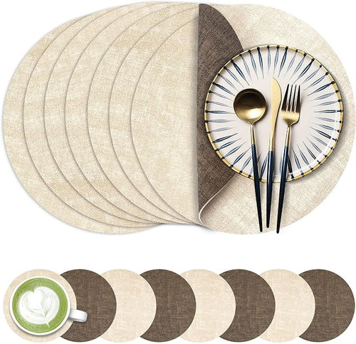 13-Inch Faux Leather Round Placemats Set of 8, Waterproof Anti-Slip Dual Sided by Fyvva