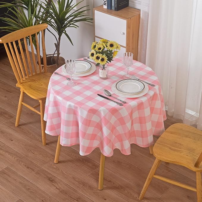 Cupuamon 2 Pack Waterproof Polyester Fabic Round Checkered Tablecloth，60 by Cupuamon